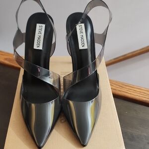 Steve Madden Black Pointed Toe Clear Strap Slingback Pumps